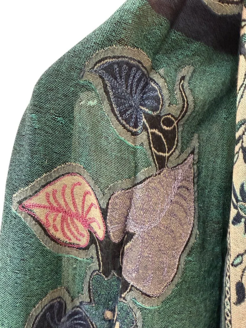 Teal Botanical Woven Scarf Fringe Tapestry Wrap Cozy